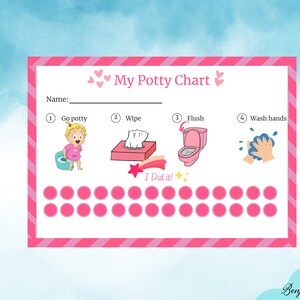 Pink Heart Tone Potty Training Chart for Kids - Step by Step Toilet Training Chart Printable for Girls