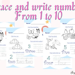 Numbers 1 to 10 Tracing Practice PDF Worksheets for Homeschooling, Preschool and Kindergarten, Learn to count and write, Early Learning