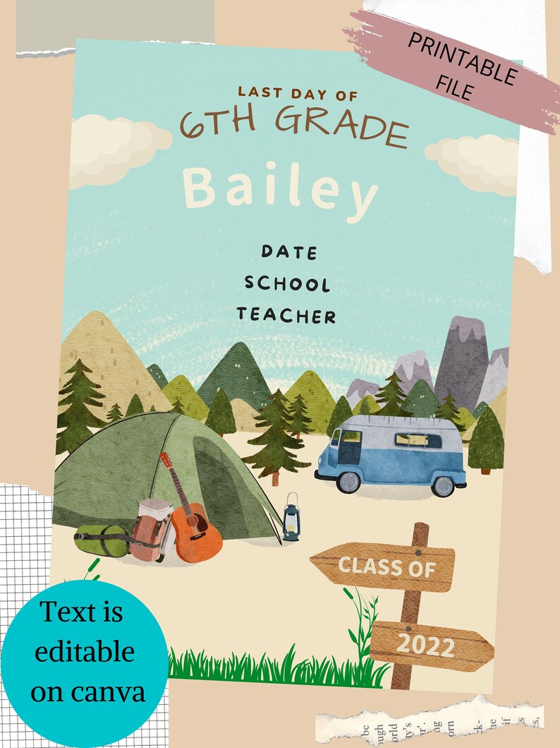 Editable First/last Day of School Sign - Camping Theme (digital ...