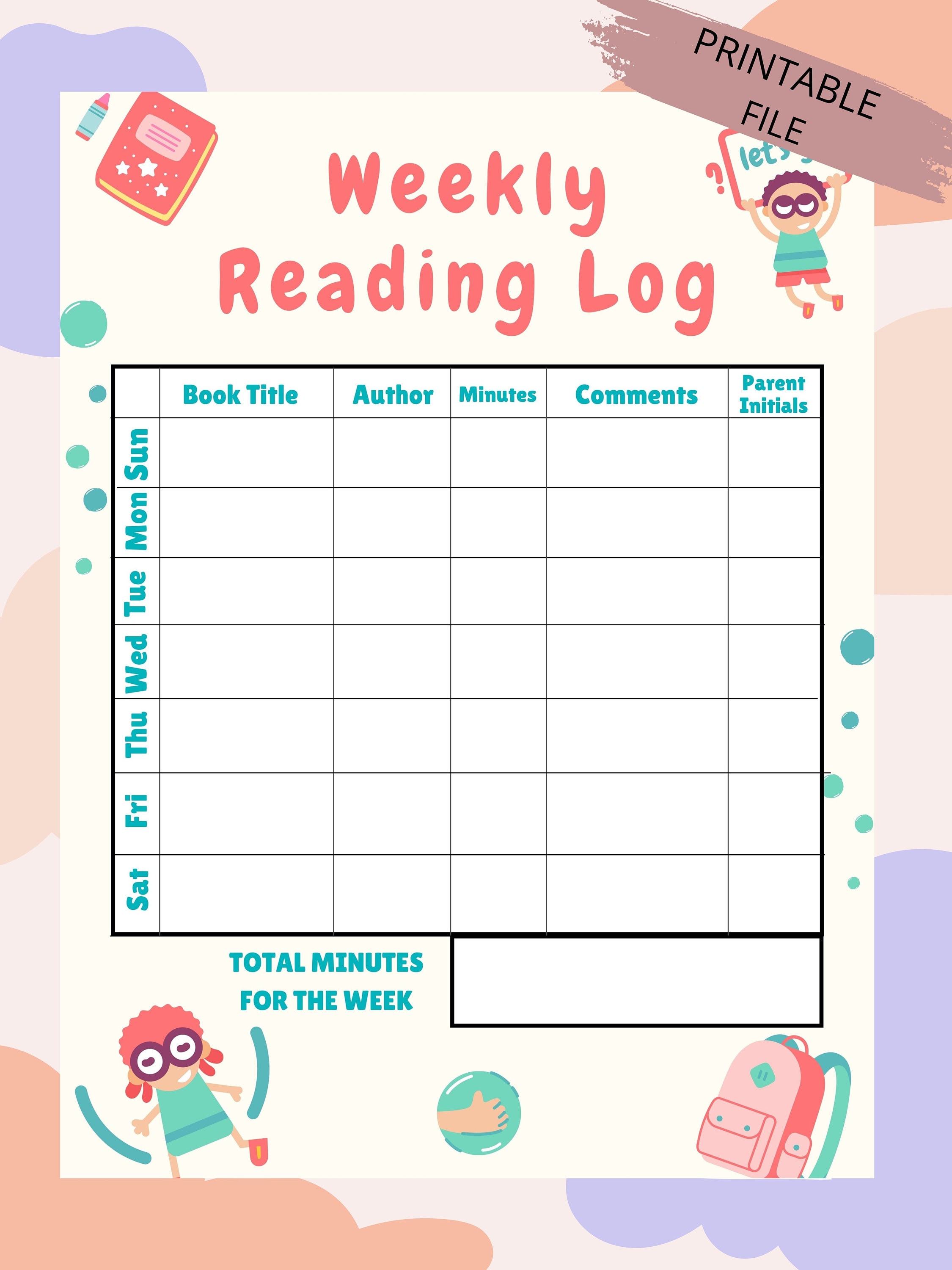 Kids Reading Log Printable Printable Reading Log for Kids - Etsy