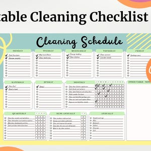 編集可能な掃除チェックリスト｜家事表、掃除スケジュール（デジタルダウンロード）