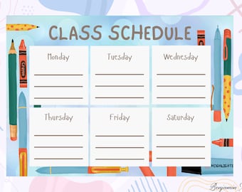 Printable Class Schedule: Back To School Weekly Planner (Digital Download)