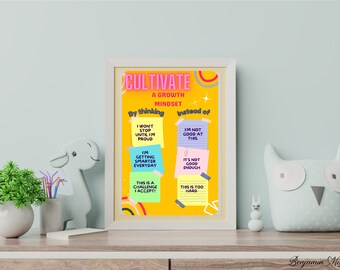 Póster de mentalidad de crecimiento: Afirmaciones positivas para niños (Descarga digital)