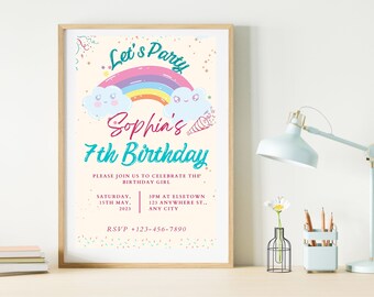 Invitación de cumpleaños editable para niñas o niños, imprimible, descarga digital instantánea, Canva