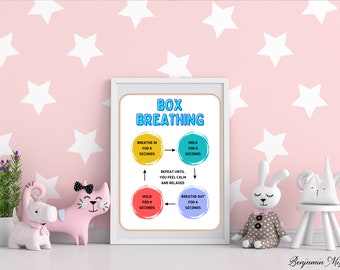 Poster Box Breathing: Beruhigungstechnik, Therapie, Bürodeko (Digitaler Download)