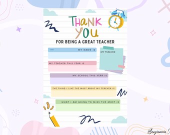 Teacher Appreciation Coloring Page: Thank You Card Printable (Digital Download)