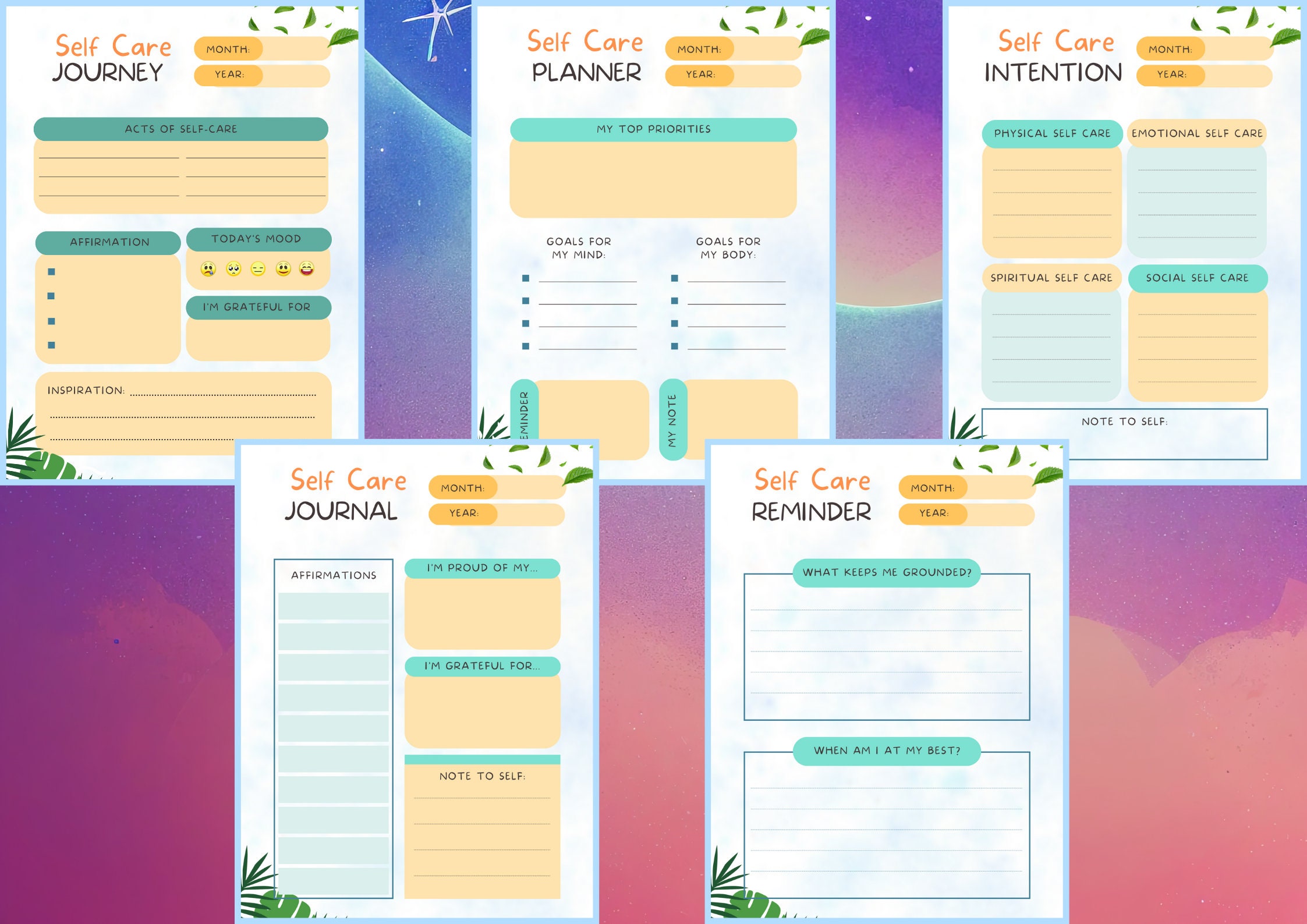 Self Care Journey Planner Printable Self Care Journal Self - Etsy