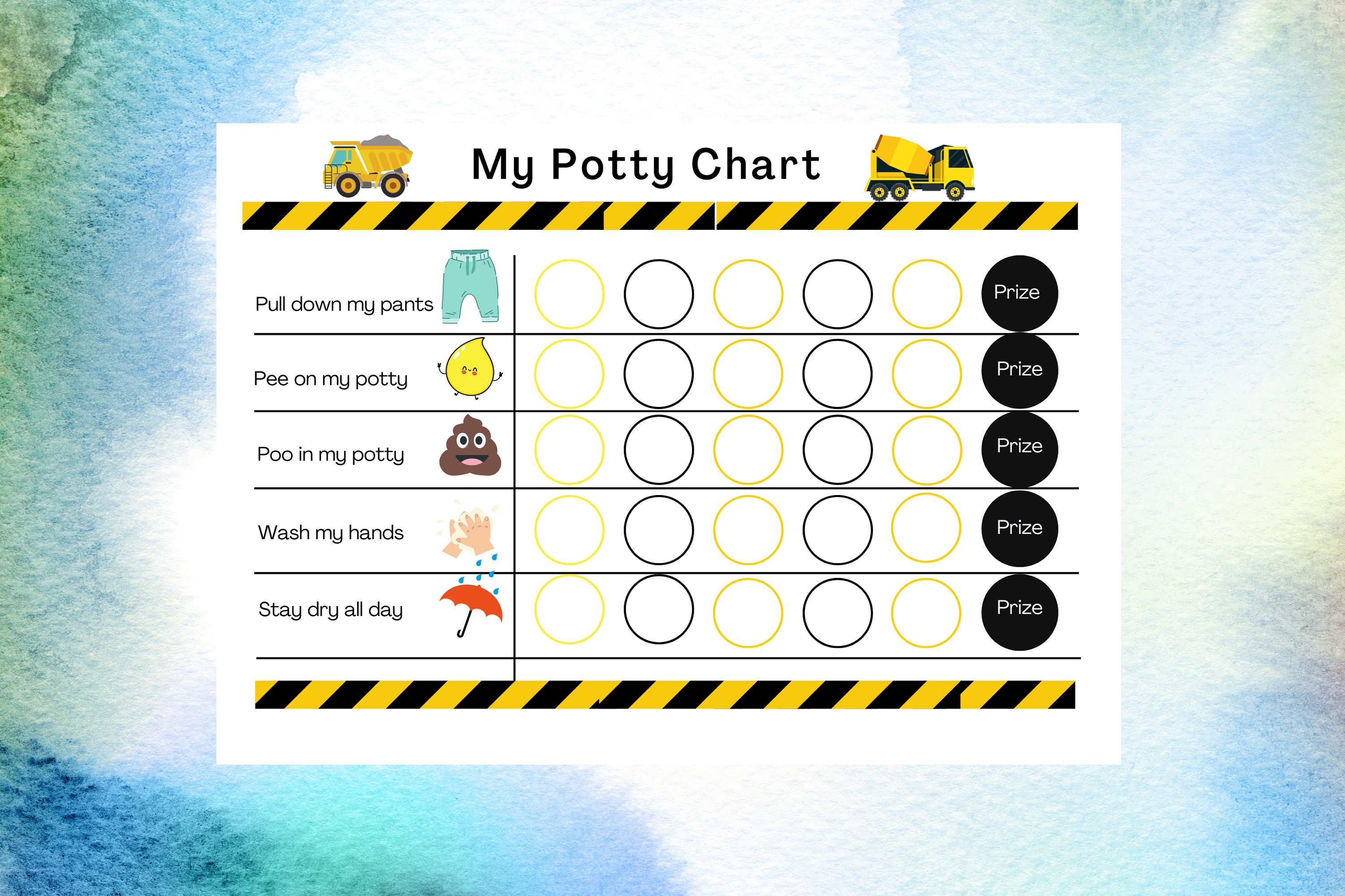 Car Potty Training Rewards Chart - Printable Potty Training Prize Chart ...