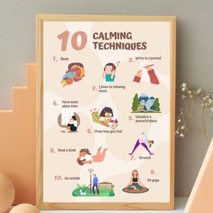 10 Calming techniques - Calm Down Corner Posters Print Educational Wall Art Printable for Set Kids Classroom Preschool Toddler Homeschool