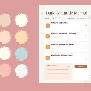 Daily Gratitude Journal | 8 Different Pastel Color | Daily Reflections | Printable | Self Care & Mindfulness Journal | Gratitude Template