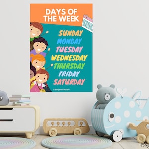Days of the Week Printable Poster | Learning the Seven Days of the Week | School Wall Decorations Poster for Kids | Kindergarten Decor