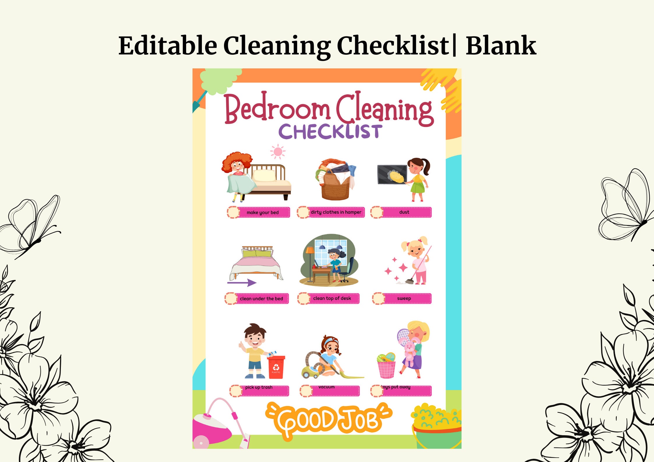 Printable Bedroom Cleaning Checklist for Kids, Clean Room Checklist ...