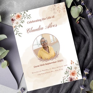 Editable Memorial Program, Elegant Funeral Program Template For Man Woman, Floral Memorial Program Editable, Funeral Obituary Template