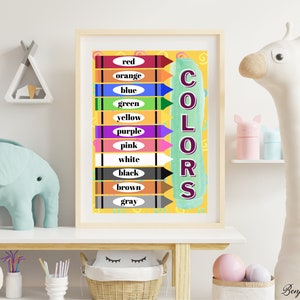 Colors Educational Print, Crayon Colors Poster, Printable Wall Art, Rainbow Classroom Decor, Montessori Homeschool Decor, DIGITAL DOWNLOAD