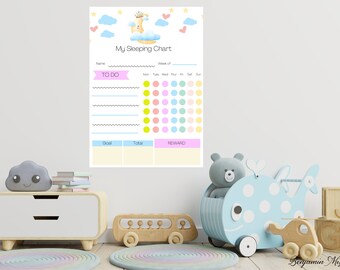 Kids Sleeping Reward Chart, Bedtime Routine Tracker (Digital Download)