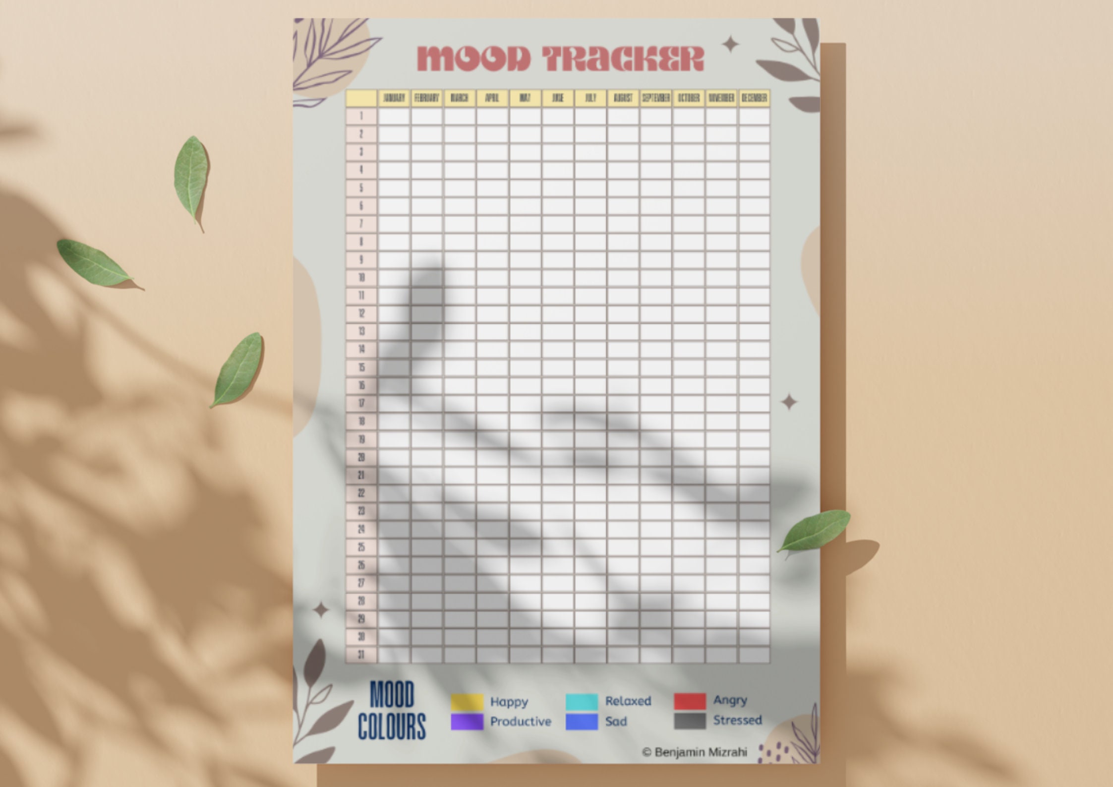 Printable Daily Mood Tracker Chart, Wellness Planner (digital Download ...