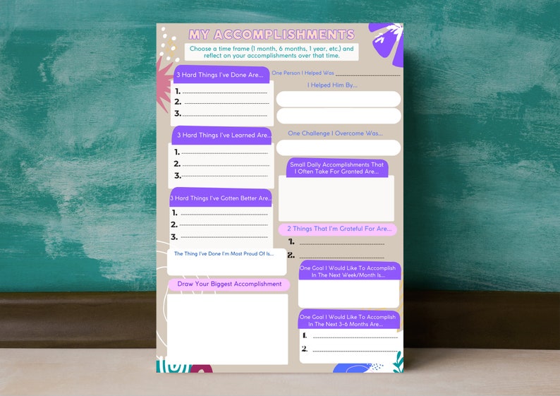 My Accomplishment Journal, Self-esteem Journal, Growth Mindset, Therapy ...