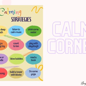 12 Calming techniques - Calm Down Corner Posters Print Educational Wall Art Printable for Set Kids Classroom Preschool Toddler Homeschool
