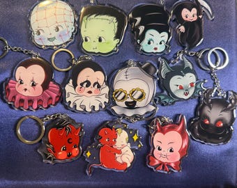 Spooky Halloween kewpie keychains Hellraiser Frankenstein teletubbies vampire Dracula bat