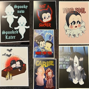 Spooky Halloween kewpie art prints house decor kewpie baby bata monster bride Carrie white Mina and Dracula ghost