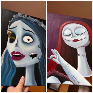 Corpse bride Emily and Sally NBC Oil painting print reproductions approximately 11x14 inches spooky Halloween home decor