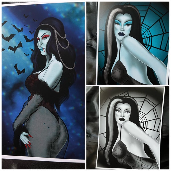 Lily Munster The Munsters horror art prints goth art 5x7 and 8x11 poster