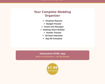 Wedding Planner Budget Tracker Guest List | Seating Chart RSVP Tracker | Wedding Checklist Timeline | Vendor Manager | Bride Planner