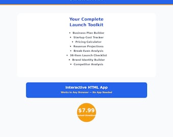 Small Business Starter Kit Planner | Business Plan Budget Pricing Calculator | Launch Checklist Brand Builder | Competitor Analysis