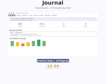 Introvert Journal & Dashboard App | Social Battery Tracker | Recharge Menu | Boundary Scripts | Energy Planner | Digital Download