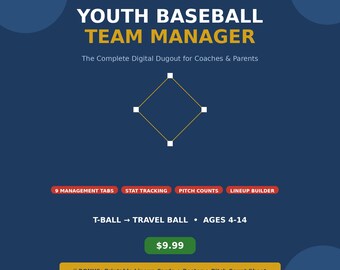 Youth Baseball Team Manager | Digital Dugout for Coaches | Lineup Builder Stat Tracker Pitch Count | Little League T-Ball Travel Ball