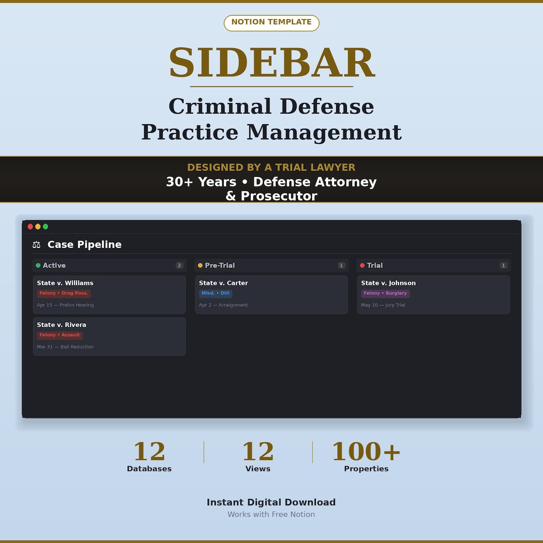 Criminal Defense Case Management Notion Template | Attorney Practice ...