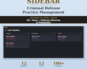 Criminal Defense Case Management Notion Template | Attorney Practice System | 12 Databases | Legal Planner for Lawyers