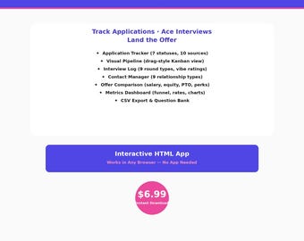 Job Search Tracker Application Log Interview Prep | Job Application Spreadsheet | Pipeline Tracker | Offer Comparison | Career Planner |