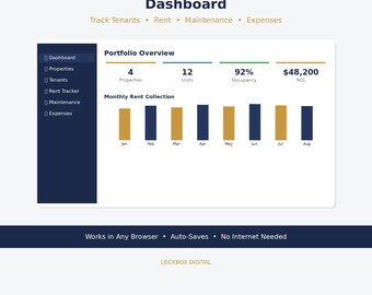 Rental Property Manager Dashboard | Landlord Tenant Tracker | Rent Collection | Maintenance Log | Expense Tracker | Download