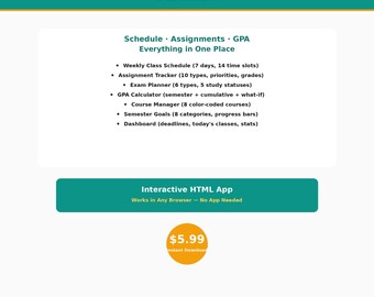 Student Planner Assignment Tracker GPA Calculator | Class Schedule | Exam Planner | Study Tracker | College Planner | Semester Planner