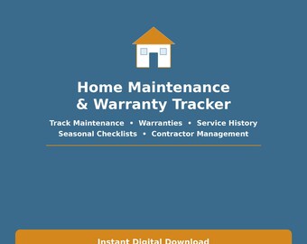Home Maintenance Warranty Tracker | Property Manager | Seasonal Checklist | Service History | Contractor Log | Digital Download