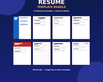 Resume Template Bundle | 8 ATS-Friendly Templates | Google Docs Word | Cover Letter | Professional Resume | Interactive Resume Builder App