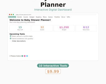 Baby Shower Planner App | Guest List RSVP Tracker | Budget Planner | Registry | Menu Planner | Games | Timeline | Digital Download