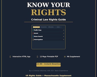 Know Your Rights Kit | Criminal Law Rights Guide | Interactive App + Printable PDF | Miranda Rights | US + Massachusetts | Legal Reference