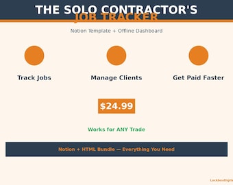 Solo Contractor Job Tracker | Notion Template for Handyman Plumber Electrician