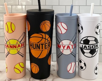 Personalized Sports Acrylic Tumbler 18oz or 24oz with matching straw and lid Starbucks Cup Tumbler Coaches Gift Sports Fan