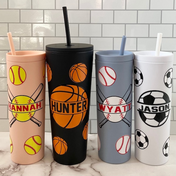 Personalized Sports Acrylic Tumbler 18oz or 24oz with matching straw and lid Starbucks Cup Tumbler Coaches Gift Sports Fan