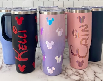 PERSONALIZED Mickey and/or Minnie 40oz Insulated Stainless Steel Tumbler with Handle Disney Fan - Vinyl decals