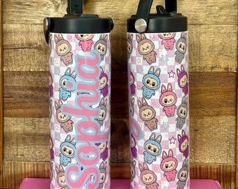 Vaso personalizado de 20 oz: diseño a cuadros, botella de agua de acero inoxidable