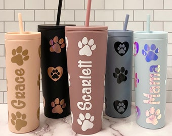 Personalized Paw Print Acrylic Tumbler 18oz or 24oz with matching straw and lid Starbucks Cup Tumbler Aminal Lover Dog Mom Cat Mom