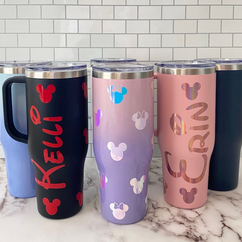 PERSONALIZED Mickey and/or Minnie 40oz Insulated Stainless Steel Tumbler with Handle Disney Fan Vinyl decals image 1
