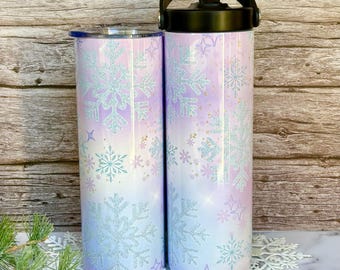 Winter Wonderland Snowflake 20oz Tumbler: Stainless Steel Water Bottle Holiday Collection Christmas Personalized