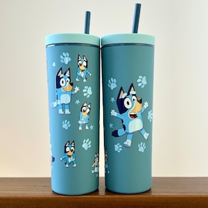 Blue Dog with Blue Paws 18oz Double Wall Tumbler with Straw