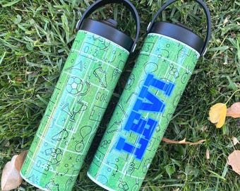 Personalized Soccer 20oz Tumbler: Stainless Steel Water Bottle, Straw Lid