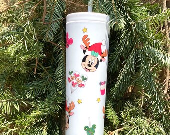 Mickey and Minnie Christmas 18oz  White Tumbler Includes Straw & Lid Holiday Limited Edition Christmas Limited Edition